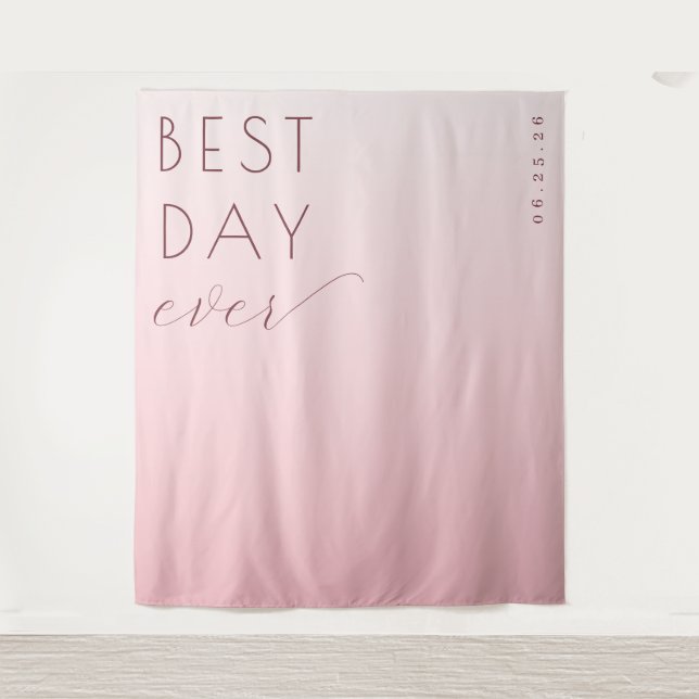 Tenture Calligraphie minimaliste rose joyeuse (Devant)