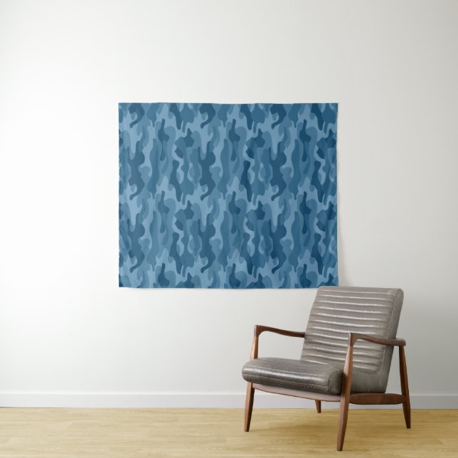 Tenture Camo Monocolore Bleu Acier (En situation (horizontale))
