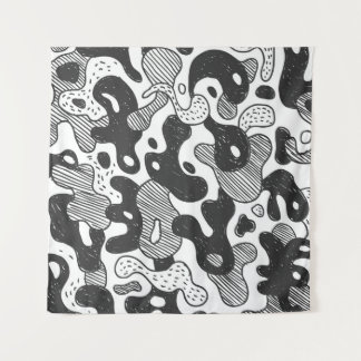 Tenture camouflage abstrait style doodé, noir