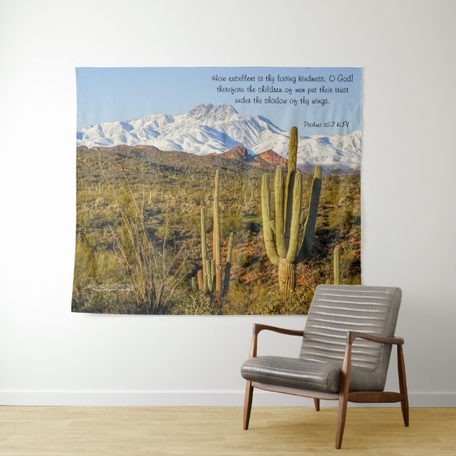 Tenture Capped Neige Quatre Pics Montagne Saguaro Cactus (En situation (horizontale))