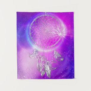 Tenture Capteur de rêve mystique rose et bleu embouti