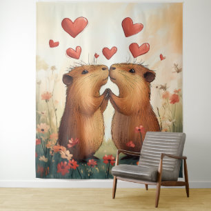 Tenture Capybara Love - Un moment de pré romantique