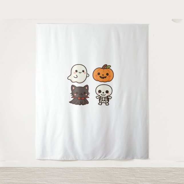 Tenture Caractères d'Halloween - Fantôme, Citrouille, Chat (Devant)