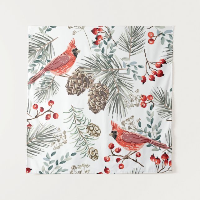 Tenture Cardinal Birds Noël Motif Vintage (Devant)