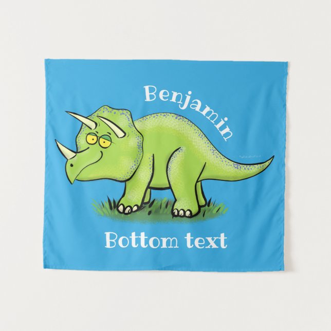 Tenture Caricature de dinosaure de triceratops vert mignon (Devant (Horizontal))