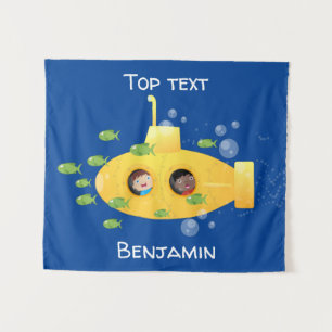 Tenture Caricature de poisson sous-marin jaune mignon