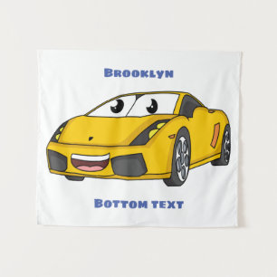 Tenture Caricature de voiture sport jaune joyeux