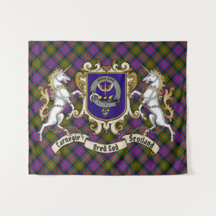Tenture Carnegie Clan Badge & Unicorns avec Tartan