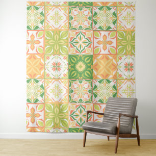 Tenture Carreaux ornés en vert et jaune