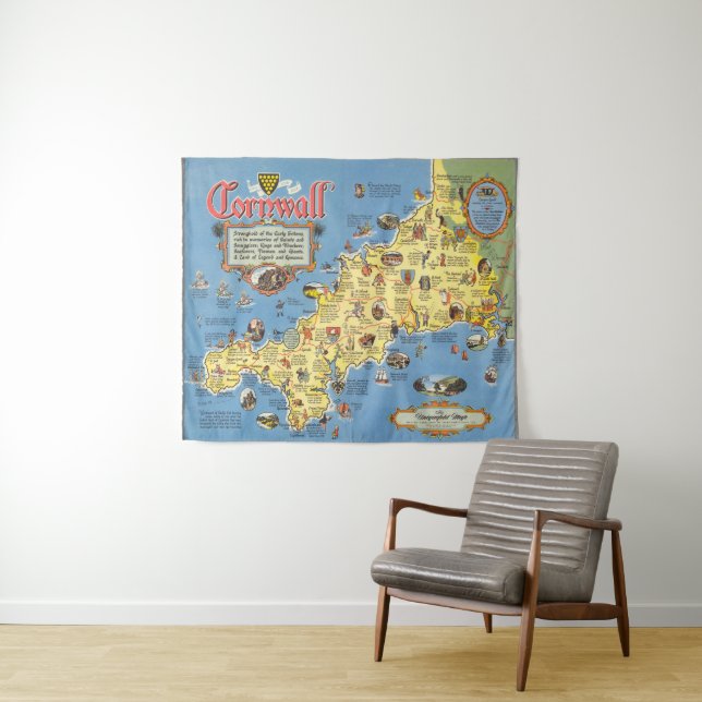 Tenture Carte des Cornouailles, Angleterre (En situation (horizontale))