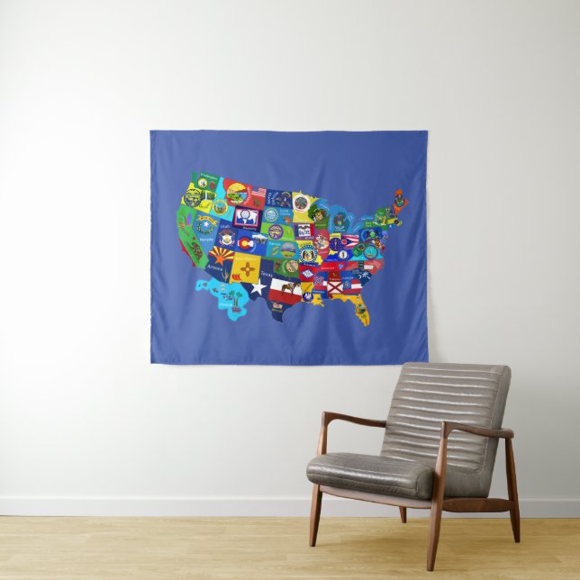 Tenture Carte des USA (En situation (horizontale))