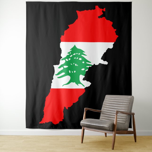 Tenture Carte du Liban avec drapeau (En situation)