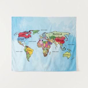 Tenture Carte du monde aquarelle illustration