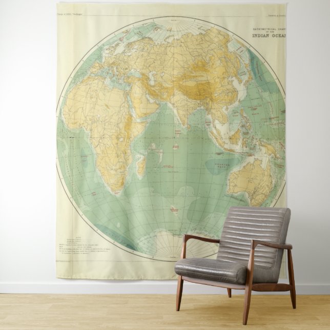 Tenture Carte du monde Océan Indien, Europe, Asie, Afrique (En situation)