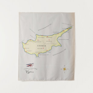 Tenture Carte illustrée de Chypre.