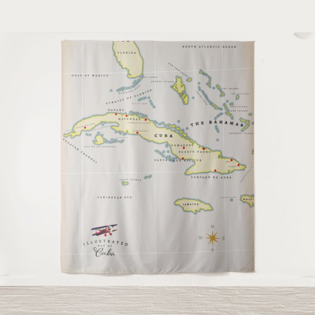 Tenture Carte illustrée de Cuba (Devant)
