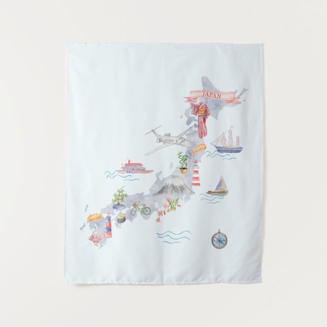 Tenture Carte illustrée du Japon (Devant)