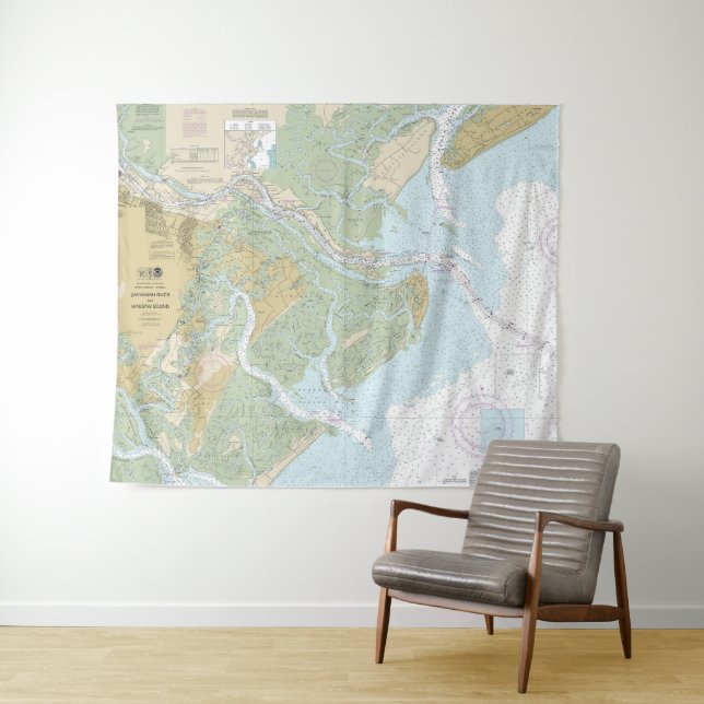 Tenture Carte marine de la rivière Savannah et du détroit  (En situation (horizontale))