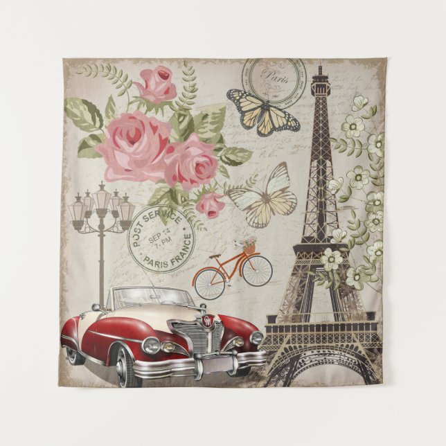 Tenture Carte postale vintage Paris. (Devant)