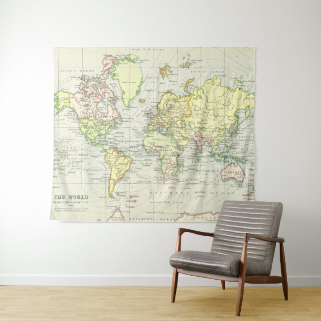 Tenture Carte vintage du monde (1899) (En situation (horizontale))