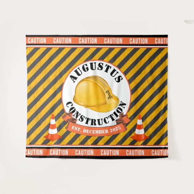 Tenture Casque de chantier de construction| Noir et Jaune  (Devant (Horizontal))