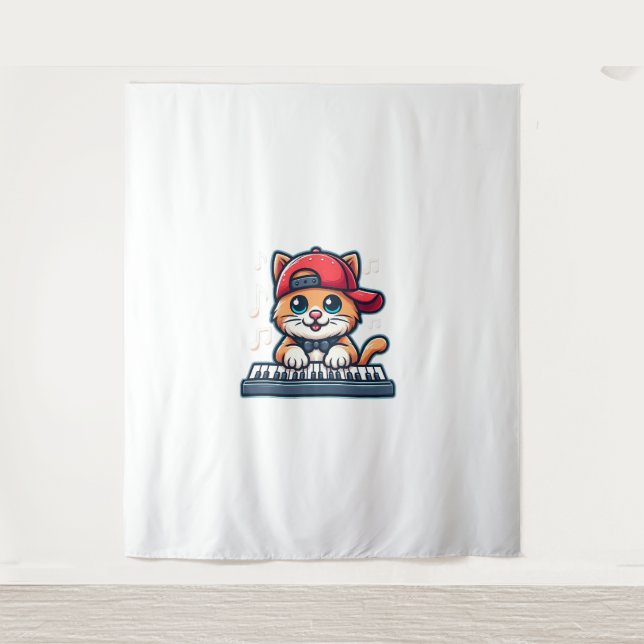 Tenture Cat Jouer Piano Design pour la musique et les Amou (Devant)