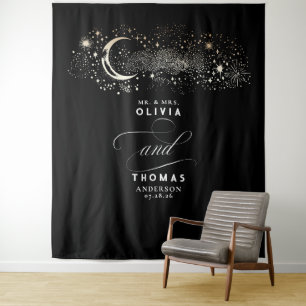 Tenture Céleste étoile Lune de nuit noir Mariage arrière-p