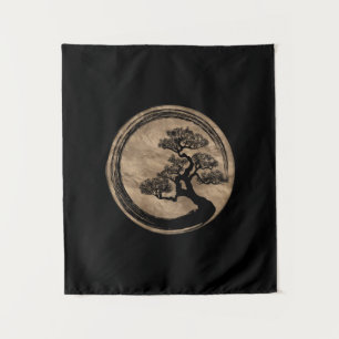 Tenture Cercle de zen d'Enso et or d'arbre de bonsaïs