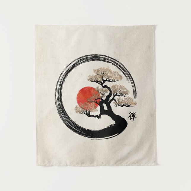 Tenture Cercle d'Enso et arbre de bonsaïs sur la toile (Devant)