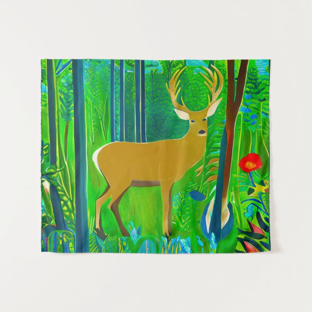 Tenture Cerf dans un cadre forestier d'Imaginaire (Devant (Horizontal))