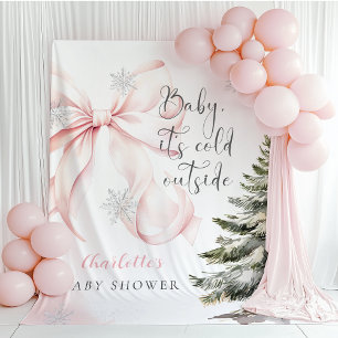 Tenture C'est Froid Dehors Baby Shower Rose Ruban Rose