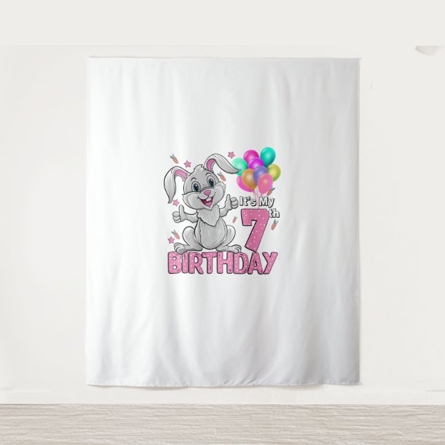 Tenture C'est mon anniversaire de 7 ans Lapin 7e anniversa (Devant)