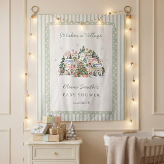 Tenture C'est tout un village Baby Shower 