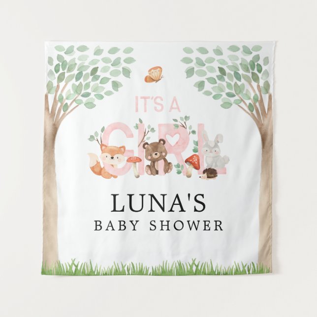 Tenture C'est un Baby shower de bois de fille Contexte (Devant)