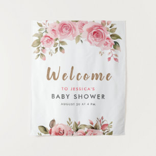Tenture C'est une fille ! Baby shower d'aquarelle rose