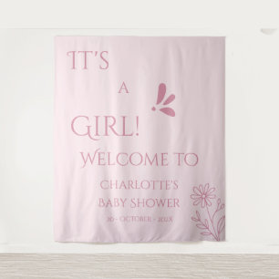 Tenture C'est une fille ! Minimalisme Baby Shower Rose Pas