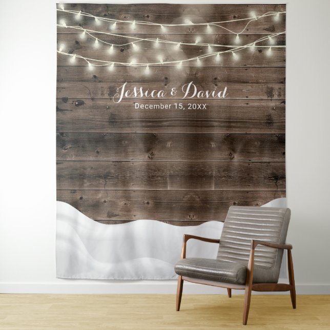 Tenture Chaîne rustique Lights Neige Hiver Mariage Arrière (En situation)