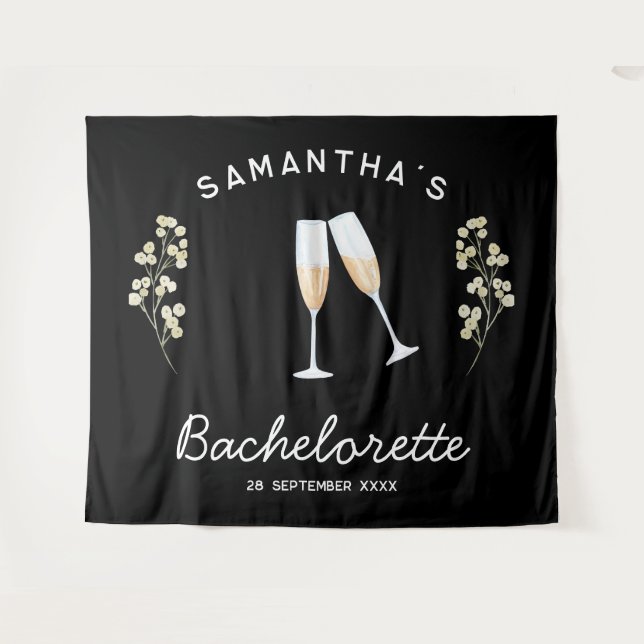 Tenture Champagne Bachelorette Party Contexte Boho Floral (Devant (Horizontal))