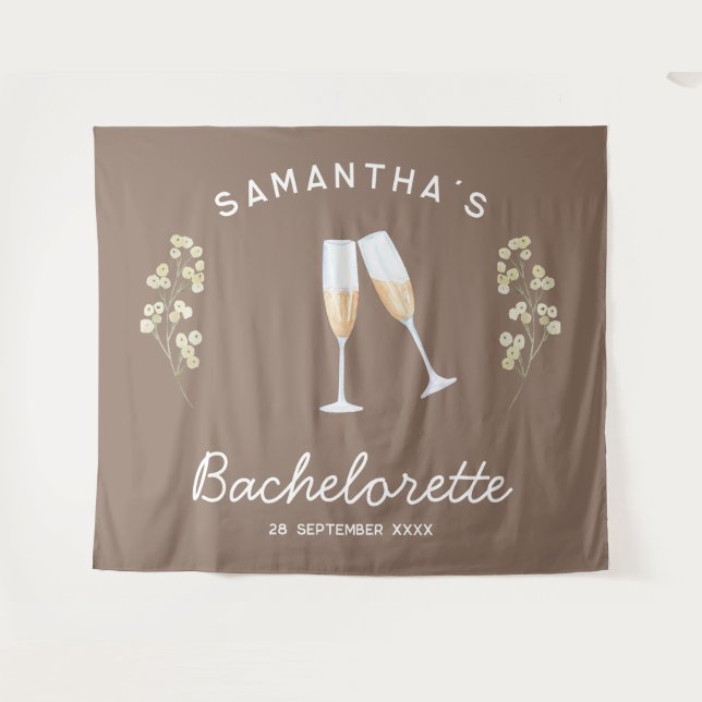 Tenture Champagne Bachelorette Party Contexte Boho Floral (Devant (Horizontal))