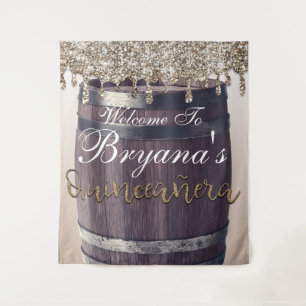 Tenture Champagne Doré Glitter Drip Rustique Quinceañera 1