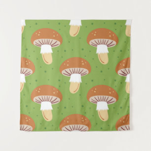 Tenture Champignons d'automne : motif sans couture verte.