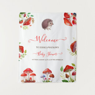 Tenture Champignons Rouge Aquarelle Forêt Baby shower rust