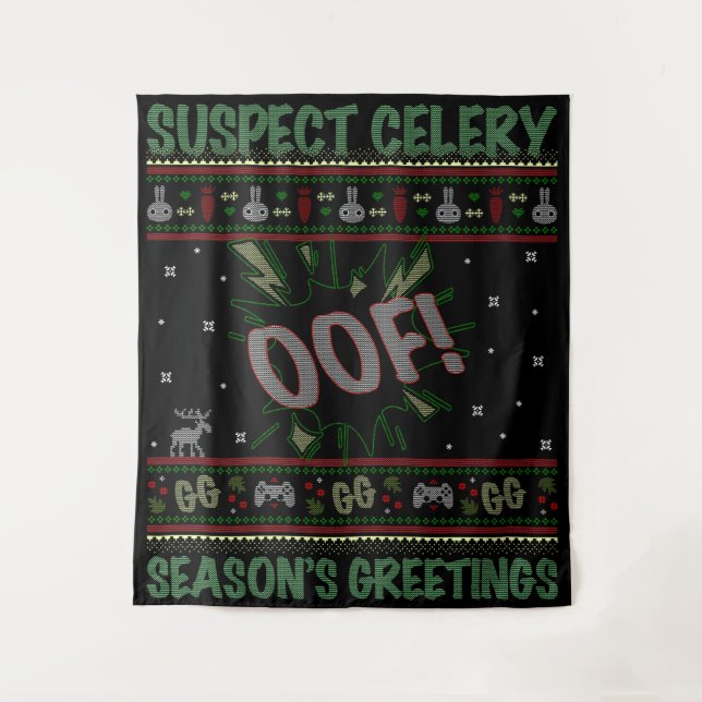 Tenture Chandail de Noël moche Suspect Celery™ (Devant)