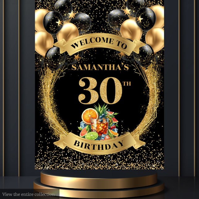 Tenture Charmante bannière de cocktail Whiskey 30e anniver (Charming 30th Birthday Whiskey Cocktail Banner)