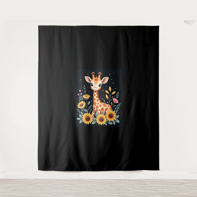 Tenture Charmante Giraffe Entourée De Fleurs Longues Manch (Devant)