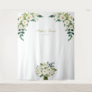 Tenture Charme Blanc Floral Mariage Photo Booth fond