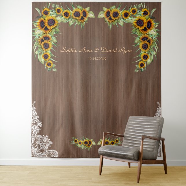 Tenture Charme Sunflowers Mariage Bois dentelle Photo Boot (En situation)