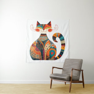 Tenture Chat d'art populaire coloré