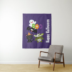 Tenture Chat de Cute Halloween, bat, mummy et ghost