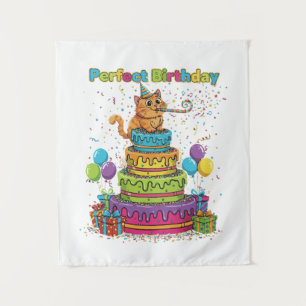 Tenture Chat de dessin animé mignon d'anniversaire parfait